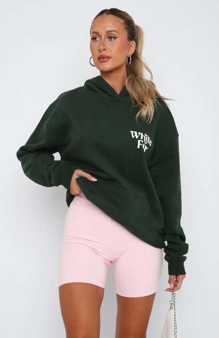 White Fox Hoodie Forest Green