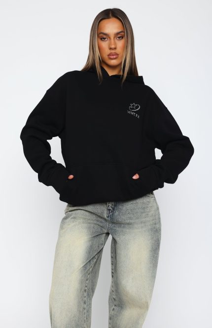Always Shining White Fox Oversized Hoodie Black