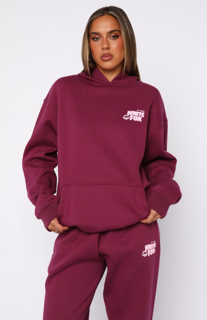 White Fox Sweet Kisses Oversized Hoodie Very Berry