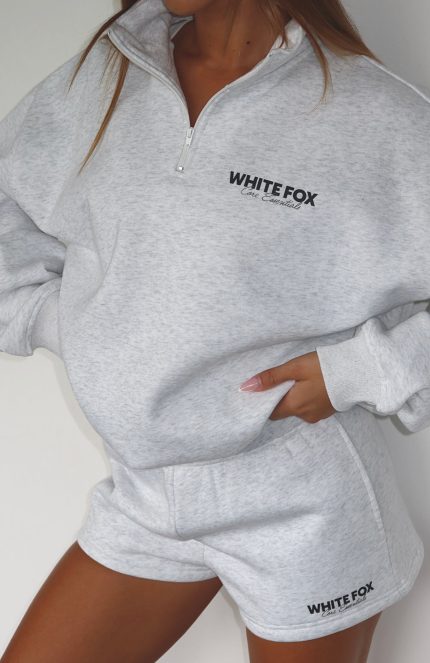 Core White Fox Zip Sweatshirt Grey Marle