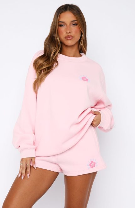 Love You Forever White Fox Oversized Sweatshirt Pink